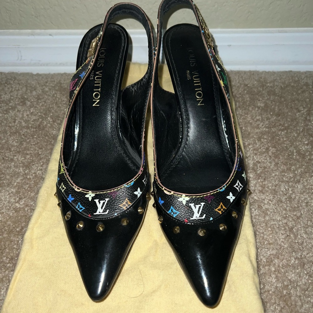 Louis Vuitton Black Multicolor Strapback Studded Heels